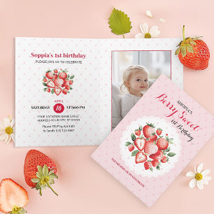 Berry Sweet 1. Geburtstag gefaltet Einladung