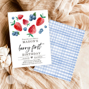 Berry Sweet 1. Geburtstag Strawberry Blueberry Inv Einladung