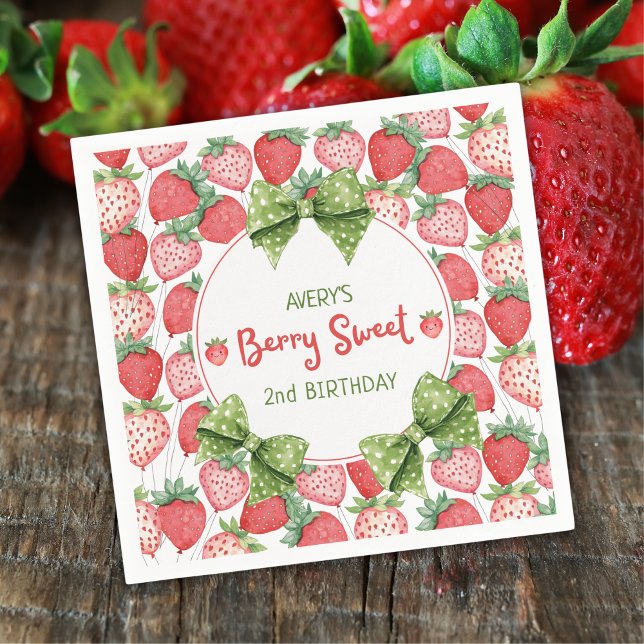 Berry Sweet 2nd Birthday Strawberry Party  Serviette (Von Creator hochgeladen)