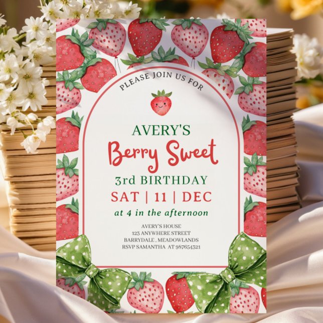 Berry Sweet 3rd Birthday Strawberry Invitation (Créateur téléchargé)