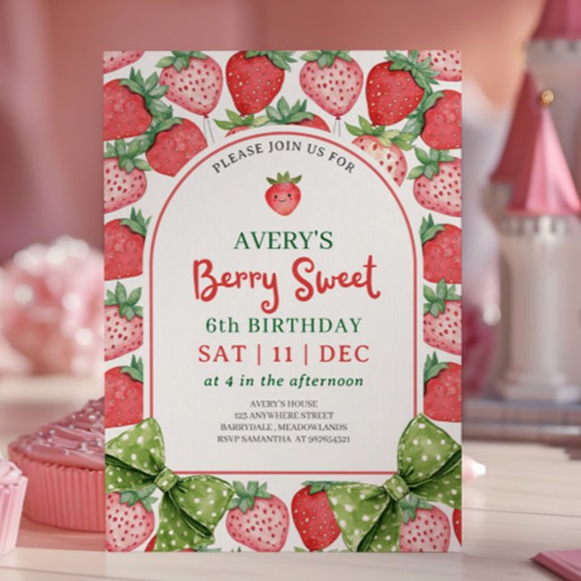 Berry Sweet 6th Birthday Strawberry Invitation Einladung (Von Creator hochgeladen)