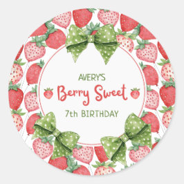 Berry Sweet 7th Birthday Strawberry Party Runder Aufkleber
