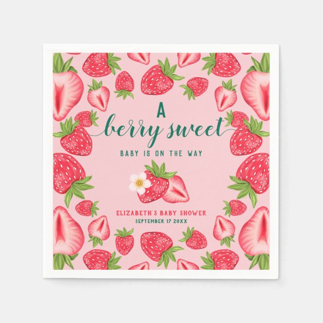 Berry Sweet Baby auf dem Weg Erdbeeren Baby Dusche Serviette (Vorderseite)