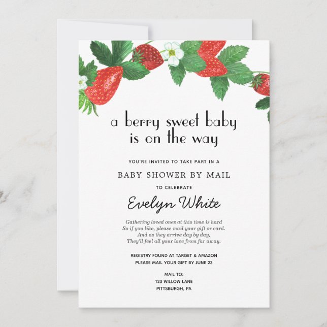 Berry Sweet Baby ist auf dem Weg Baby Dusche by Ma Einladung (Vorderseite)