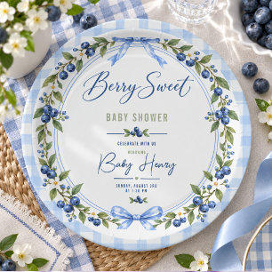 Berry Sweet Baby-Party Blau kariert Blaubeere Pappteller