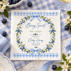 Berry Sweet Baby-Party   Blau kariert Blaubeere Serviette