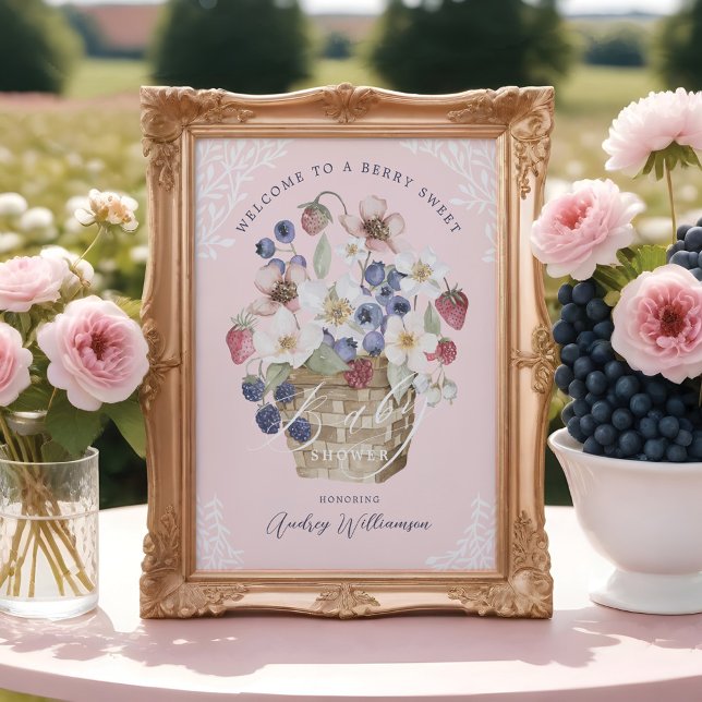 Berry Sweet Baby Showbücher & Blume Willkommen Poster (Berry Sweet Baby Shower Berries & Flowers Welcome Poster)