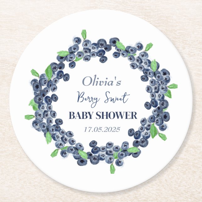 Berry Sweet Baby Shower Blueberry Baby Boy Runder Pappuntersetzer (Vorderseite)