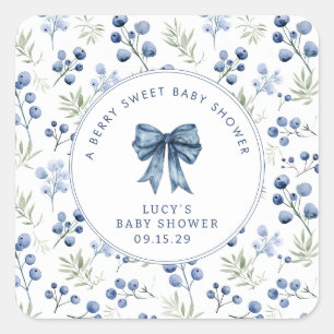 Berry Sweet Baby Shower Blueberry Bow Quadratischer Aufkleber