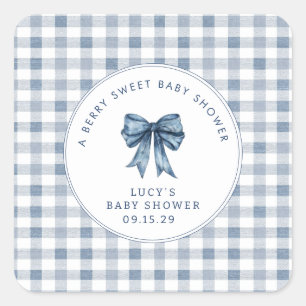 Berry Sweet Baby Shower Blueberry Bow Quadratischer Aufkleber