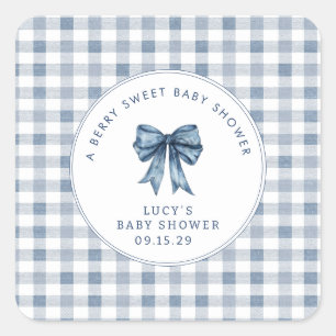 Berry Sweet Baby Shower Blueberry Bow Quadratischer Aufkleber