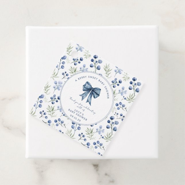 Berry Sweet Baby Shower Blueberry Bow Square Geschenkanhänger (Beispiel)