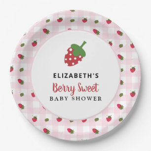 Berry Sweet Baby Shower Erdbeer Gingham Pappteller