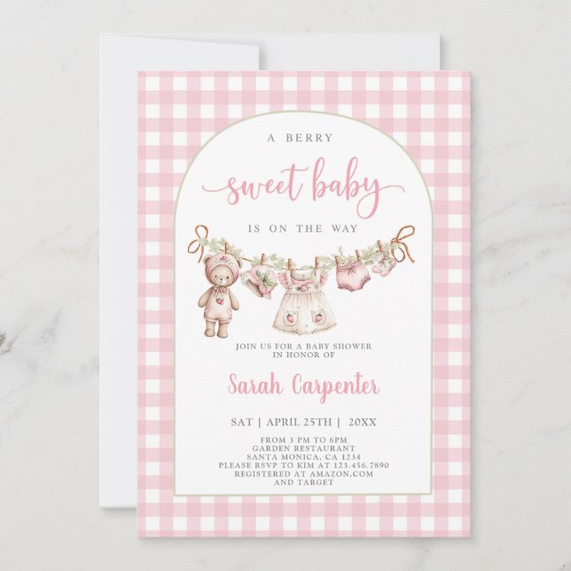 Berry Sweet Baby shower fille invitation (Devant)
