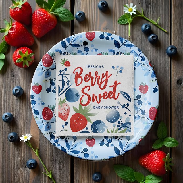 Berry Sweet Baby Shower Paper Plate Serviette (This adorable design is bursting with charm, perfect for a spring and summer baby shower vibe! )