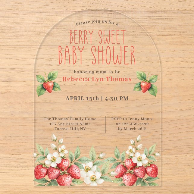 Berry Sweet Baby Shower Strawberries Acryleinladungen (Vorderseite)