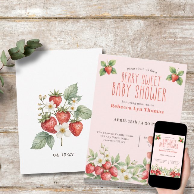 Berry Sweet Baby Shower Strawberries Einladung (Von Creator hochgeladen)