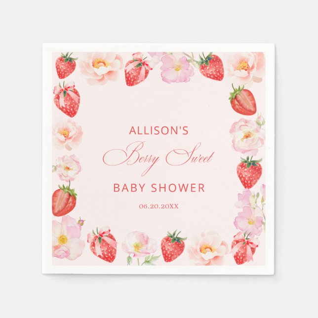 Berry Sweet Baby Shower Strawberry Bow  Serviette (Vorderseite)