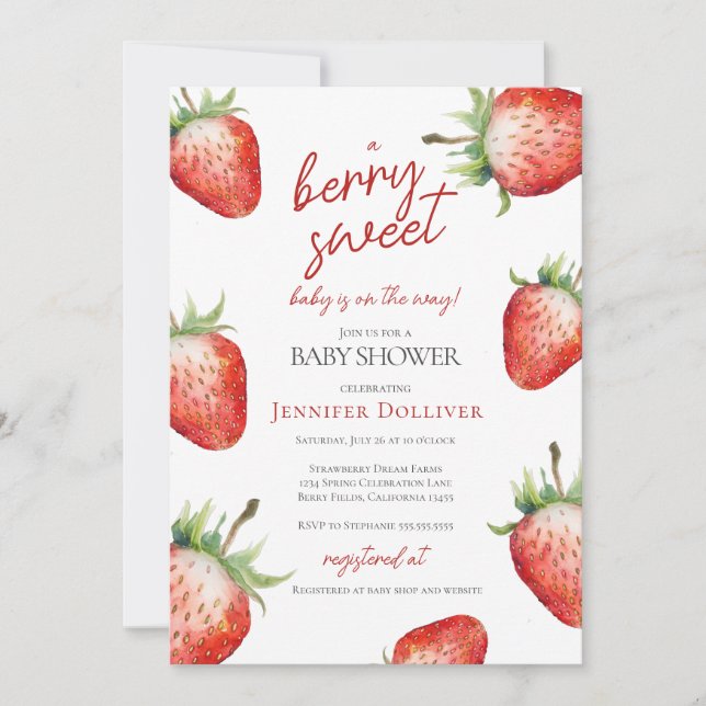 Berry Sweet Baby Shower Strawberry Einladung (Vorderseite)