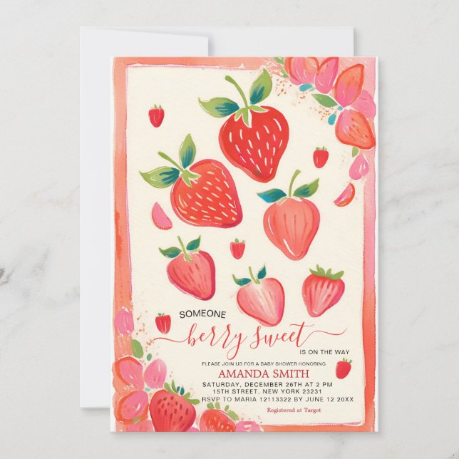 Berry Sweet Baby Shower Strawberry Einladung (Vorderseite)