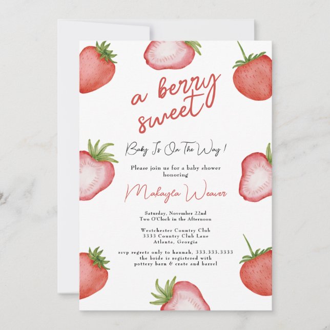 Berry Sweet Baby Shower Strawberry Einladung (Vorderseite)