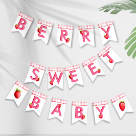 Berry Sweet Baby Shower Strawberry Gingham Pink Wimpelkette