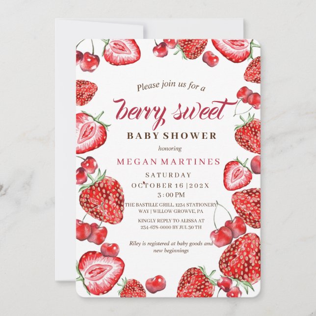 Berry Sweet Baby shower Strawberry Invitation (Devant)
