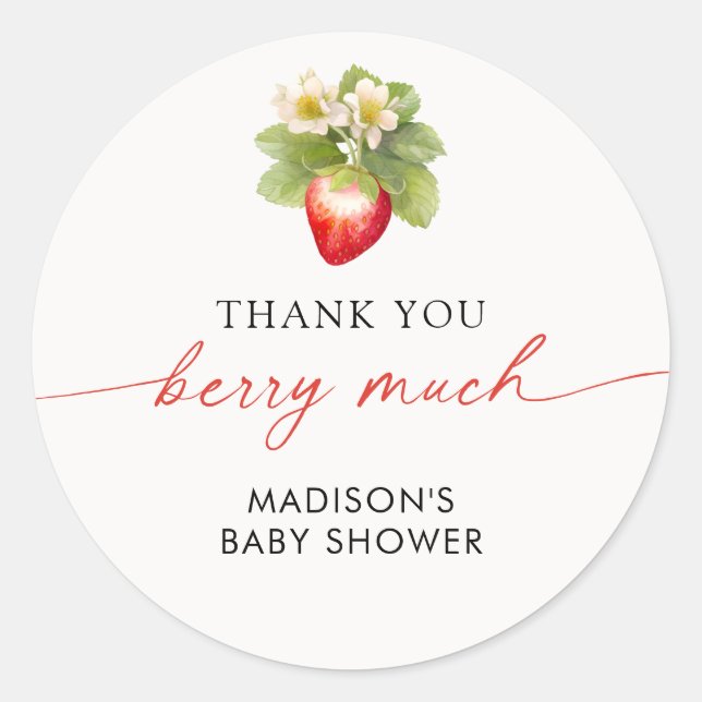 Berry Sweet Baby Shower Strawberry Runder Aufkleber (Vorderseite)