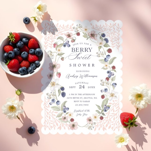 Berry Sweet Baby Shower Wilde Berries & Blume Einladung (Berry Sweet Baby Shower Wild Berries & Flowers Invitation)
