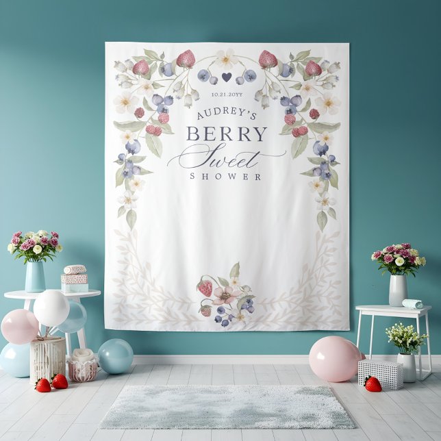 Berry Sweet Baby Shower Wilde Berries & Blume Wandteppich (Berry Sweet Baby Shower Wild Berries & Flowers Tapestry)