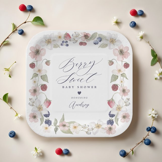 Berry Sweet Baby Shower Wilde Berries & Floral Pappteller (Berry Sweet Baby Shower Wild Berries & Floral Paper Plates)