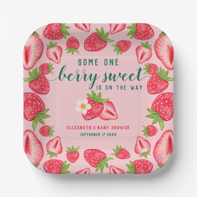 Berry Sweet Baby Strawberry Baby Dusche Custom Pappteller (Vorderseite)