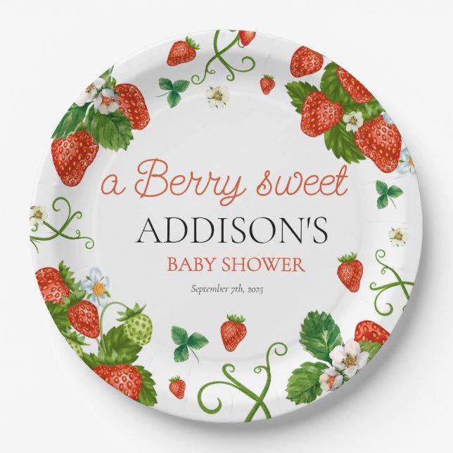 Berry Sweet Baby Strawberry Baby Dusche Pappteller (Vorderseite)