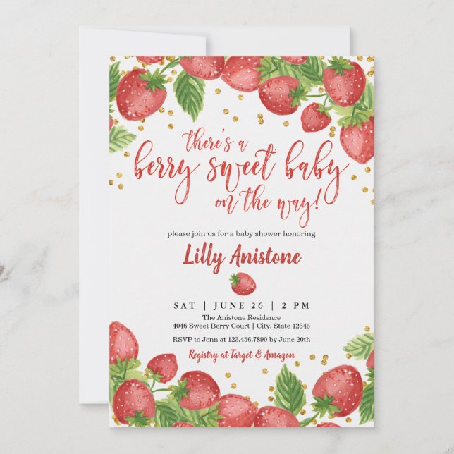 Berry Sweet Baby Strawberry Baby shower Invitation (Devant)