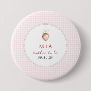 Berry Sweet Baby Strawberry Coquette Gingham  Button