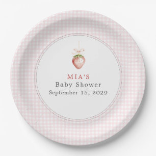 Berry Sweet Baby Strawberry Coquette Gingham Pappteller