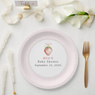 Berry Sweet Baby Strawberry Coquette Gingham Pappteller