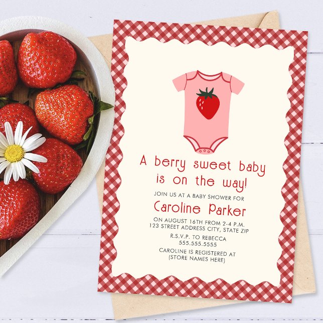 Berry Sweet Baby Strawberry Gingham Bodysuit Einladung (Von Creator hochgeladen)