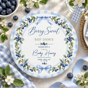 Berry Sweet Babyparty Blau kariert Blaubeere Getränkeuntersetzer