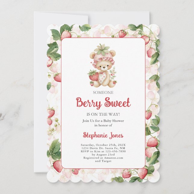 Berry Sweet Bear Baby Shower Girl Einladung (Vorderseite)