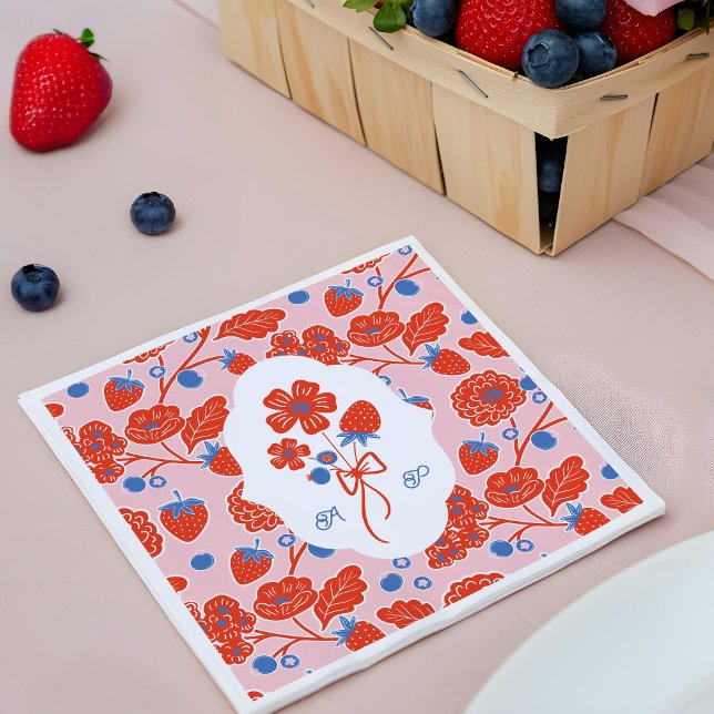 Berry Sweet Berries Monogram Babydusche Serviette (Berry Sweet Berries Monogram Baby Shower Napkins)