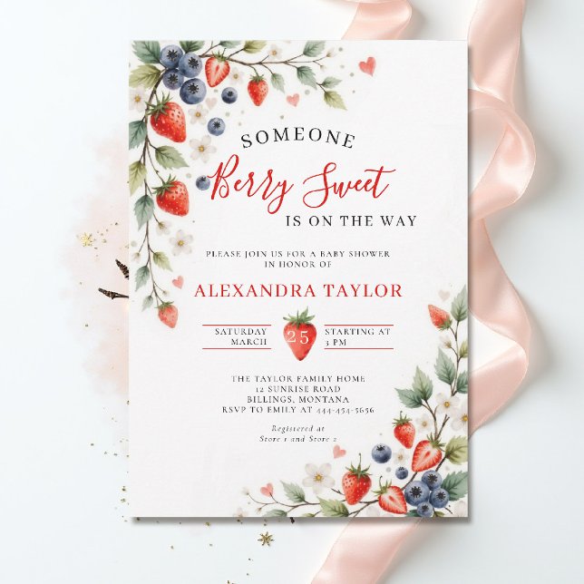 Berry Sweet Berries Vines Garden Baby Shower Einladung (berry sweet baby shower invitation fruit strawberry theme watercolor summer garden cottagecore)