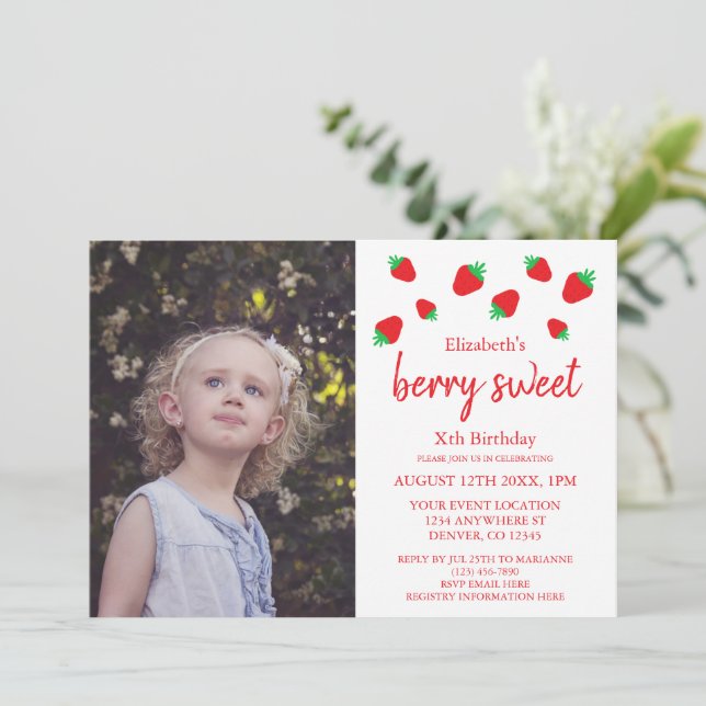 Berry Sweet Birthday Einladung (Stehend Vorderseite)