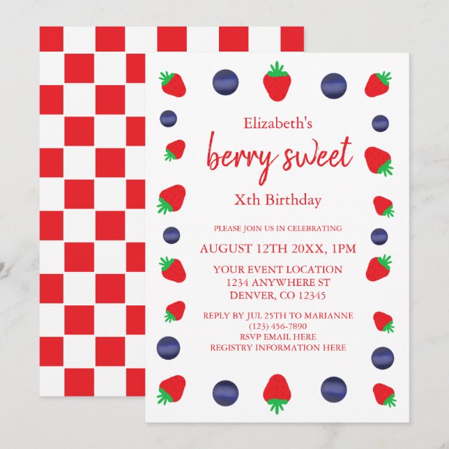 Berry Sweet Birthday Einladung (Vorne/Hinten)