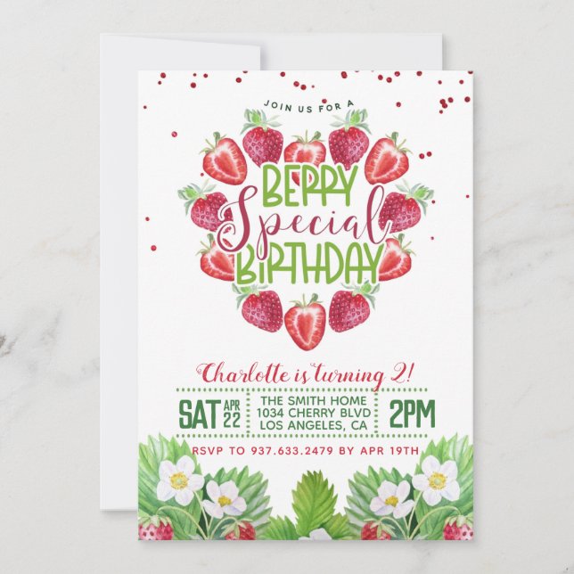 Berry Sweet Birthday Strawberry Einladung (Vorderseite)