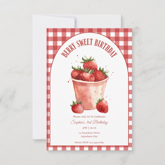 Berry Sweet Birthday Strawberry Party Einladung (Vorderseite)