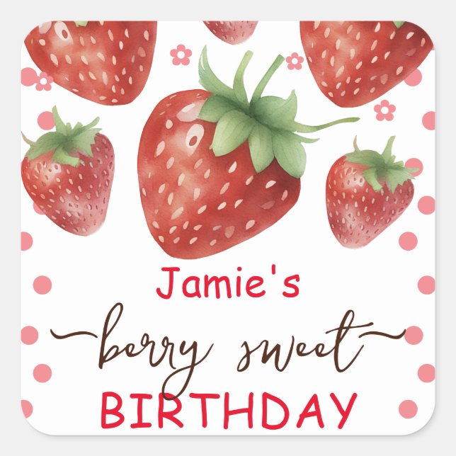 Berry Sweet Birthday Watercolor Quadratischer Aufkleber (Vorderseite)