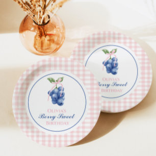 Berry Sweet Blaubeer-Geburtstag mit rosa Schleife  Pappteller