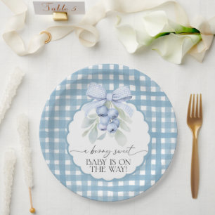 Berry Sweet Blaubeer Gingham Babyparty Pappteller