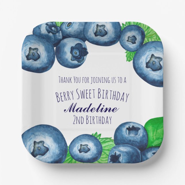 Berry Sweet Blaubeeren Geburtstag Papier Serviette Pappteller (Vorderseite)